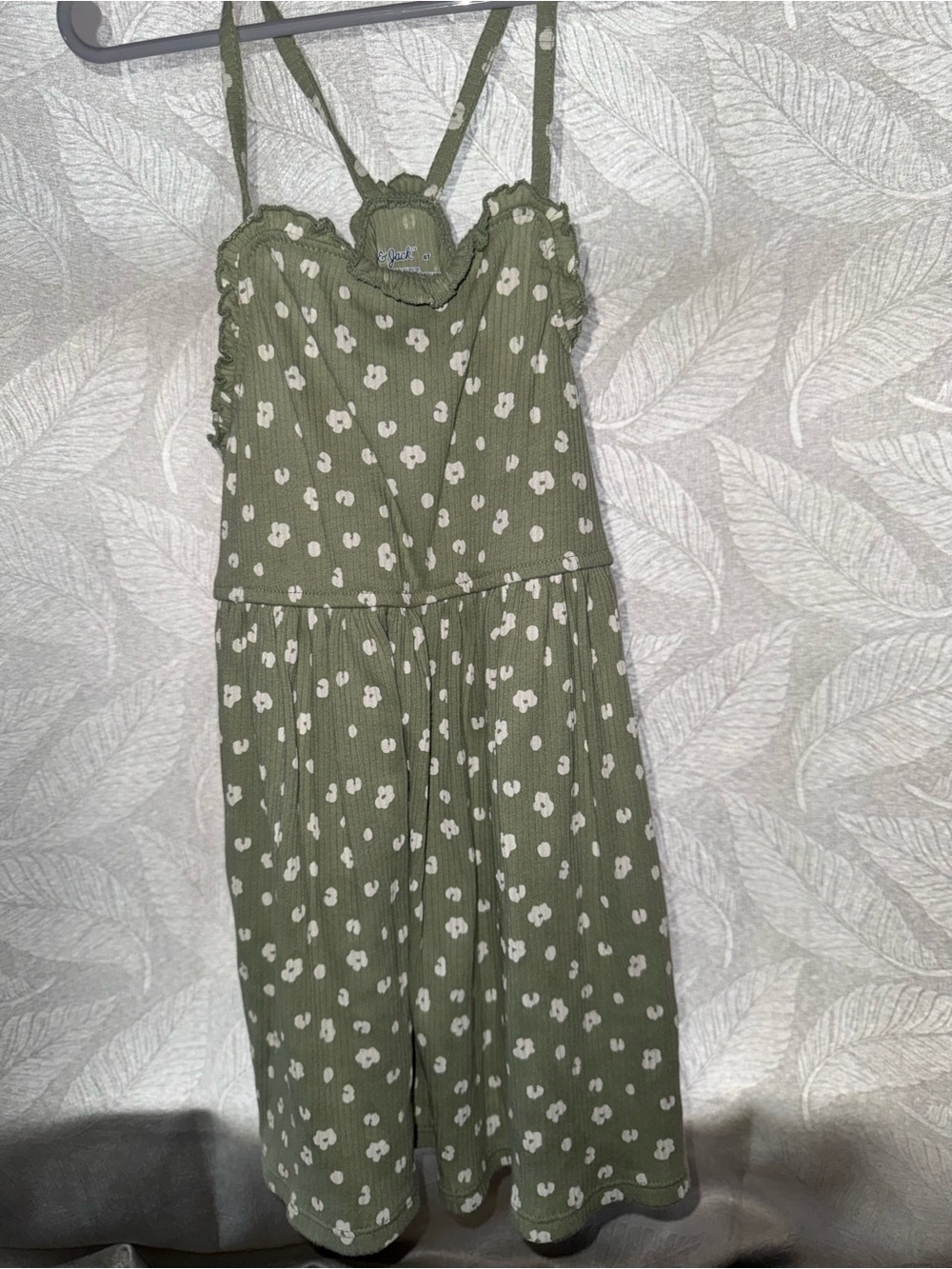 Cat & Jack Olive Green Floral Knit Sundress Romper